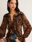 Women’s Leopard Print Ruffle Neck Blouse