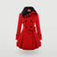 Double Breasted Belted Flare Dress Coat with Faux Fur for Women