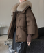 Faux Fur Collar Quilted Puffer Winter Jacket for Women