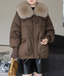 Faux Fur Collar Quilted Puffer Winter Jacket for Women