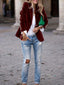 Faux Velvet Single Button Blazer Jacket for Women