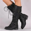 Knee-High Lace-Up Boots with Buckle Straps for Women