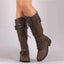 Knee-High Lace-Up Boots with Buckle Straps for Women