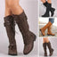 Knee-High Lace-Up Boots with Buckle Straps for Women