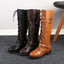 Knee-High Lace-Up Boots with Buckle Straps for Women