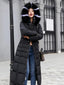 Long Belted Hooded Puffer Coat with Faux Fur for Women