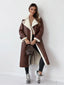 Long Faux Shearling Lined Belted Overcoat for Women