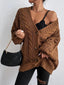Oversized Cable Knit Button Front Cardigan for Women