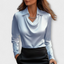 Shiny Draped Long Sleeve Button Front Blouse for Women