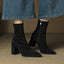 Sleek Pointed Toe Block Heel Ankle Boots for Women