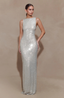 Women’s Sequin Boat Neck Sleeveless Bodycon Formal Evening Gown Maxi Dress
