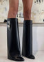 Women’s Knee High Wedge Boots with Lock Detail