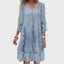 Women's V-Neck Floral Print 3/4 Sleeve Boho Mini Dress