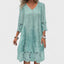Women's V-Neck Floral Print 3/4 Sleeve Boho Mini Dress