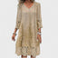 Women's V-Neck Floral Print 3/4 Sleeve Boho Mini Dress
