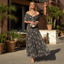 Women's Black Off Shoulder Floral Maxi Dress