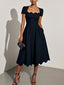 Women’s Black Scalloped Neckline Midi Dress