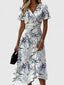 Women's V-Neck Wrap Floral Print Flutter Sleeve Midi Dress