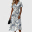 Women's V-Neck Wrap Floral Print Flutter Sleeve Midi Dress