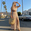 Women’s Boho Tie Waist Slit Maxi Dress
