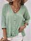 Women's V-Neck Oversized 3/4 Sleeve Blouse