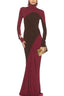 Women’s Chic Colorblock Turtle Neck Maxi Dress