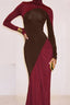 Women’s Chic Colorblock Turtle Neck Maxi Dress