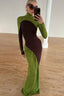 Women’s Chic Colorblock Turtle Neck Maxi Dress