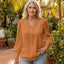 Women’s Chic Long Sleeve Pleated V-Neck Blouse