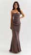 Women's Strapless Corset Ruched Bodycon Evening Maxi Dress