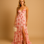 Women’s Corset Style Floral Front Slit Maxi Dress