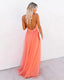 Women’s Deep V-Neck Orange Summer Maxi Dress