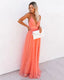 Women’s Deep V-Neck Orange Summer Maxi Dress
