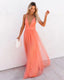 Women’s Deep V-Neck Orange Summer Maxi Dress