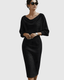 Women's Cowl Neck Batwing Sleeve Bodycon Midi Dress