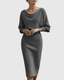 Women's Cowl Neck Batwing Sleeve Bodycon Midi Dress