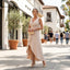Women’s Elegant Beige V-Neck Wrap Midi Dress