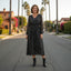 Women’s Elegant Black Long Sleeve Floral Midi Dress