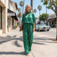 Women’s Elegant Green Mock Neck Wide-Leg Jumpsuit