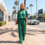 Women’s Elegant Green Mock Neck Wide-Leg Jumpsuit