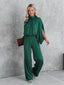 Women’s Elegant Green Mock Neck Wide-Leg Jumpsuit