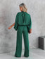 Women’s Elegant Green Mock Neck Wide-Leg Jumpsuit