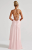 Women’s Elegant Pink Asymmetric Ruffle Slit Maxi Dress
