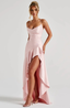 Women’s Elegant Pink Asymmetric Ruffle Slit Maxi Dress
