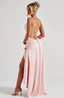 Women’s Elegant Pink Asymmetric Ruffle Slit Maxi Dress