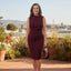 Women’s Elegant Red Sleeveless Bow-Neck Midi Dress