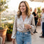 Women’s Elegant Silver Glittered V-Neck Blouse