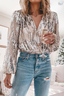 Women’s Elegant Silver Glittered V-Neck Blouse