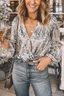 Women’s Elegant Silver Glittered V-Neck Blouse