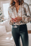 Women’s Elegant Silver Glittered V-Neck Blouse